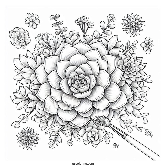 Pretty Echeveria And Haworthia Succulent Coloring Page