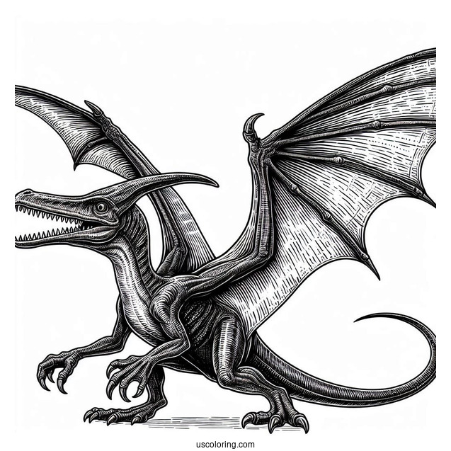 Scary Pterodactyl Coloring Page With Detailed Skin