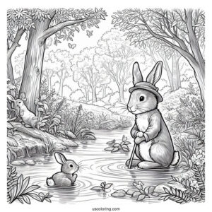 Peter Rabbit Coloring Page In A Swamp With Benjamin Bunny