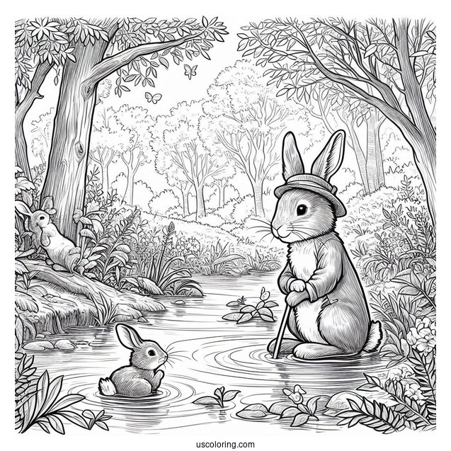 Peter Rabbit Coloring Page In A Swamp With Benjamin Bunny