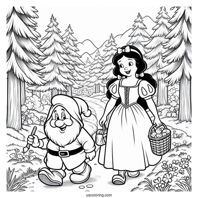 Snow White Coloring Pages Of Doc Dwarf Strolling In The Forest For Kids