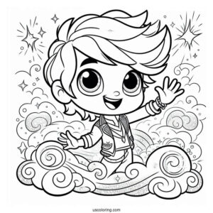 Shimmer And Shine Coloring Page Of Zac Waving From A Cloud