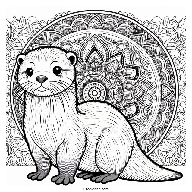 Adult Otter Coloring Page Standing In Front Of Mandala