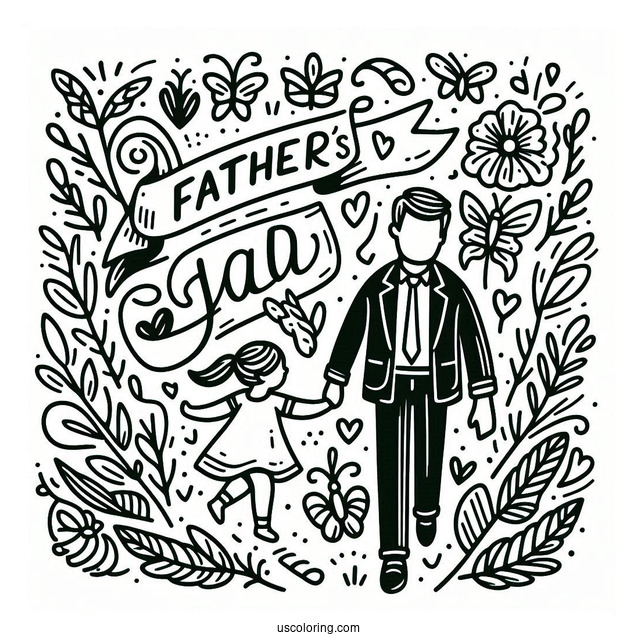 Simple Father's Day Coloring Page Of Words For Kids