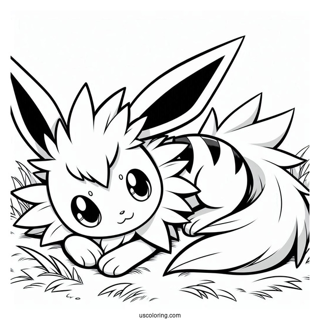 Jolteon Coloring Page Resting On Grass For Kids