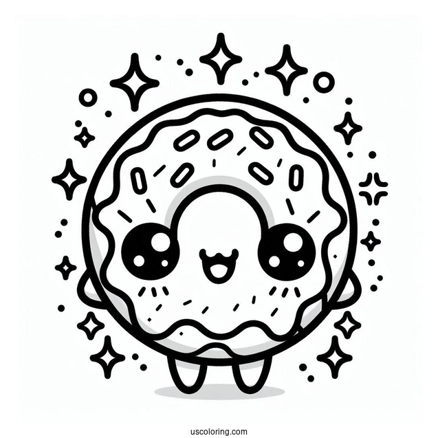 Cute Kawaii Smiling Donut Coloring Page