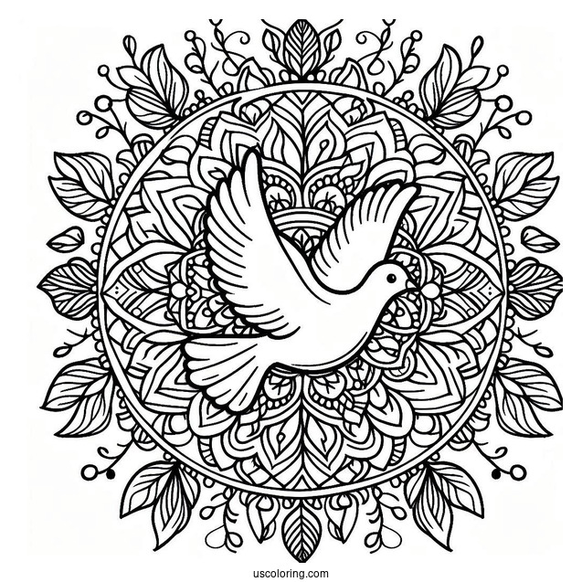 Peace Coloring Page Of Mandala With Dove At The Top