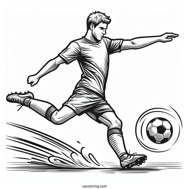 Soccer Player Kicking For Goal To Color