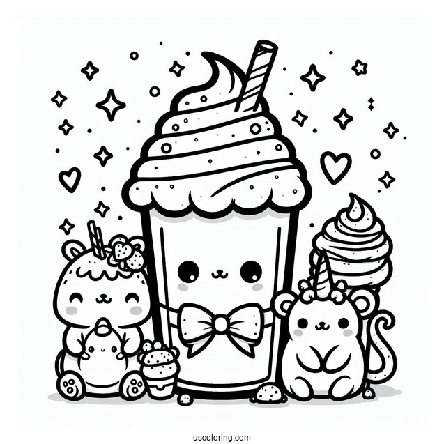Cute Coloring Page Milkshake With Tiny Animals