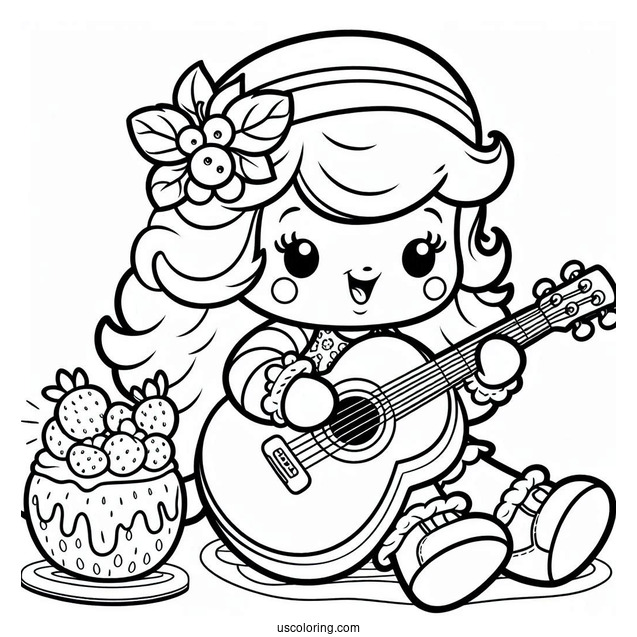Strawberry Shortcake Coloring Page of Cherry Jam Playing Guitar