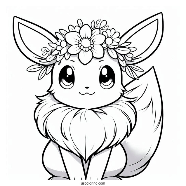 Eevee Wearing Flower Crown Coloring In