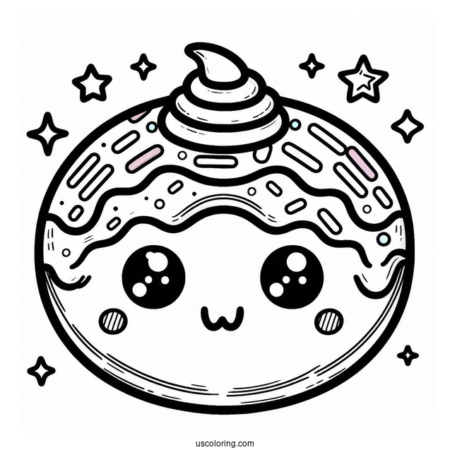 Super Cute Donut Kawaii Coloring Sheet For Kids