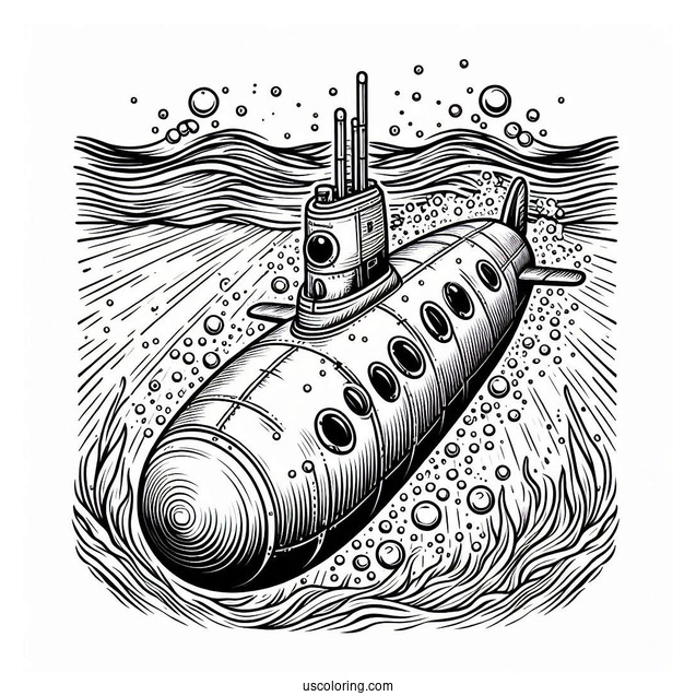 Top Of A Submarine Coloring Page Breaking The Surface Of The Water