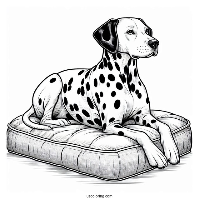 Realistic Dalmatian On Dog Bed Coloring In