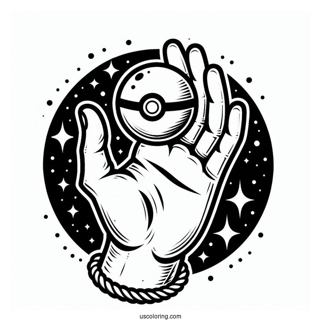 Easy Hand Holding Up Pokéball Coloring Page For Kids