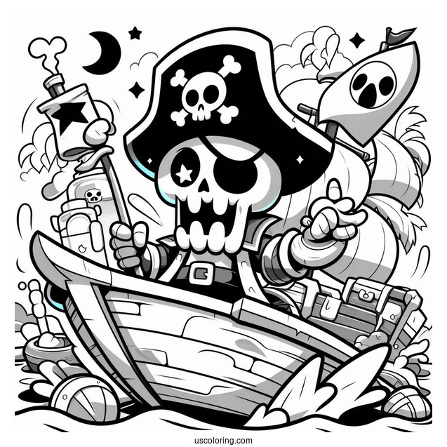 Brawl Stars Coloring Page Of Cursed Pirate On Boat