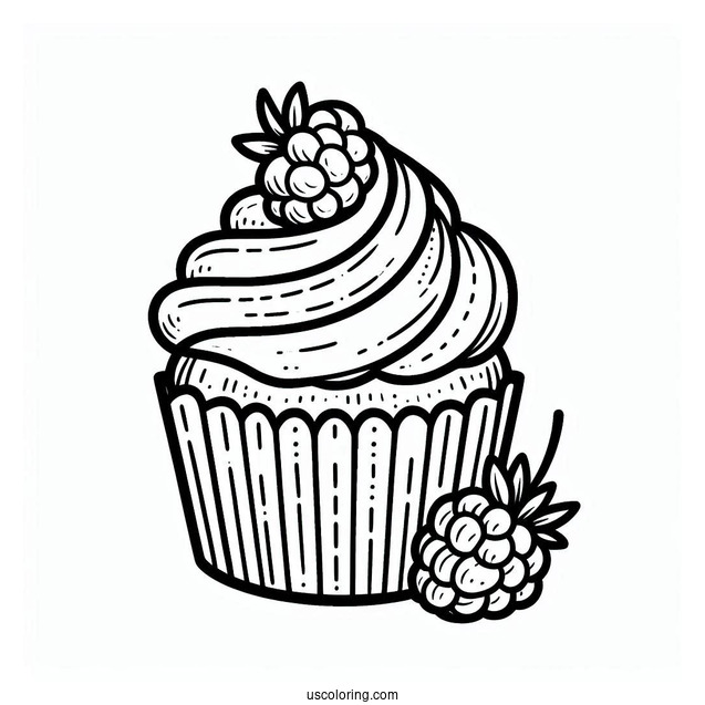 Easy Cupcake With Raspberry To Color