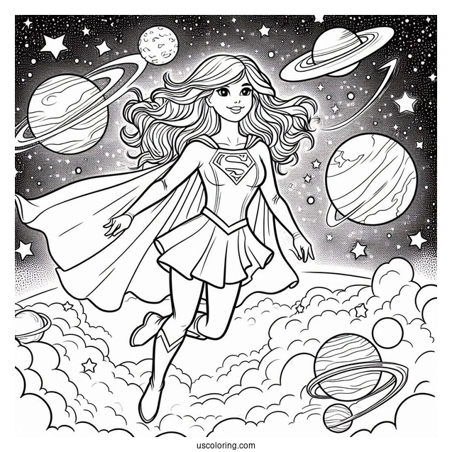Supergirl Coloring Page Flying In Outerspace