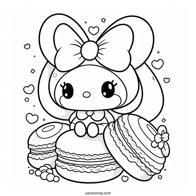My Melody Coloring Page Sitting On Top Of Macaron