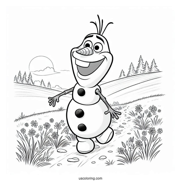 Olaf Walking In Field During Summer To Color