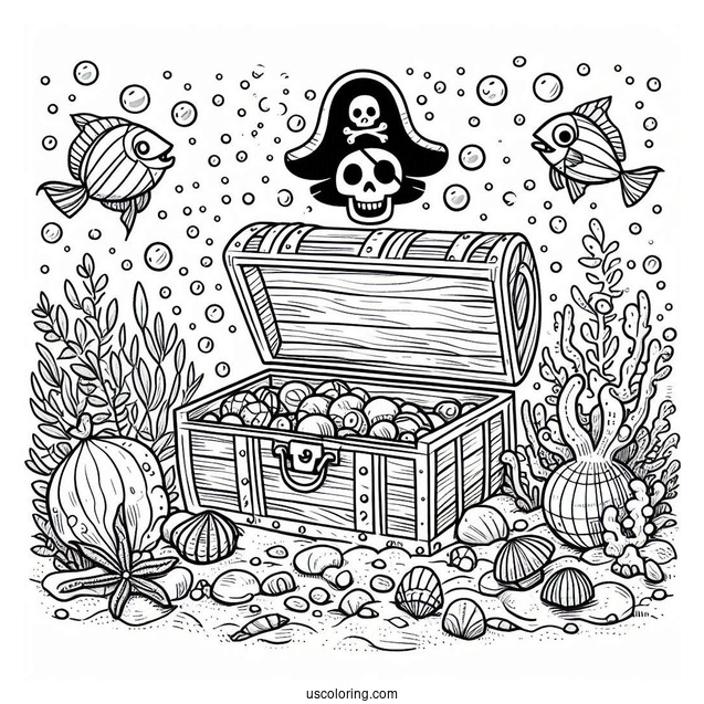 Pirate Coloring Page Treasure Chest Underwater