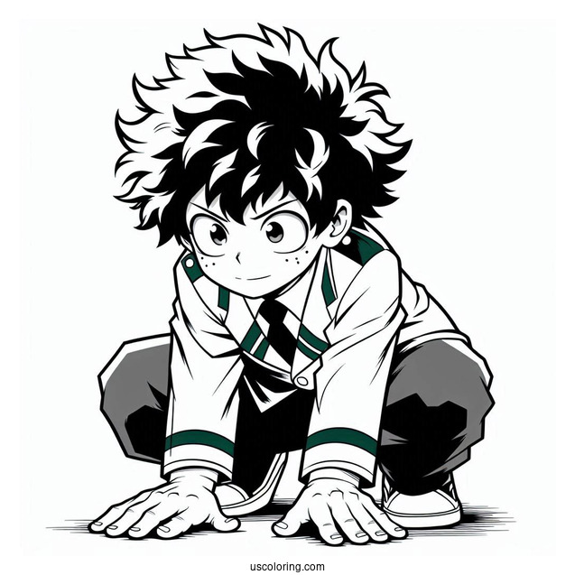 Deku Coloring Page Of Crouched On The Floor