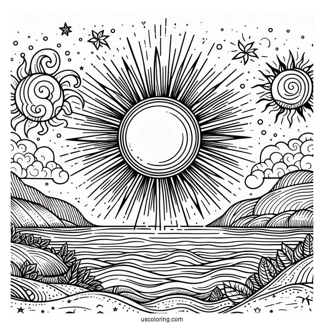 Sun Shining Over The Ocean To Color