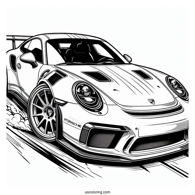 Easy Porsche Coloring Page GT3 RS Outline For Kids