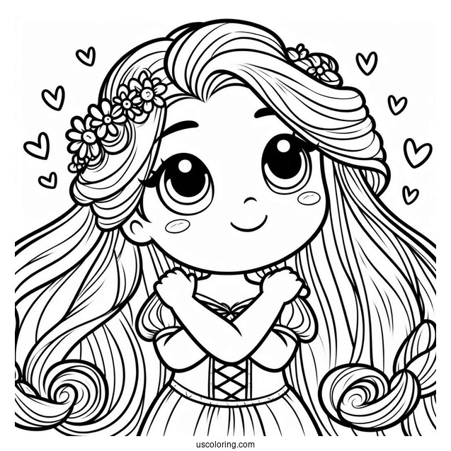 Cute Coloring Page Of Cute Rapunzel Twirling Hair