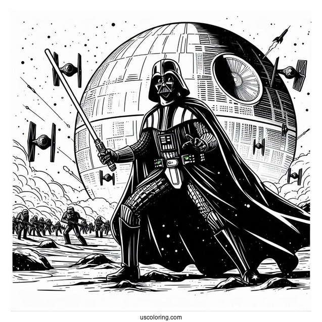 Darth Vader In A Battle Coloring Page