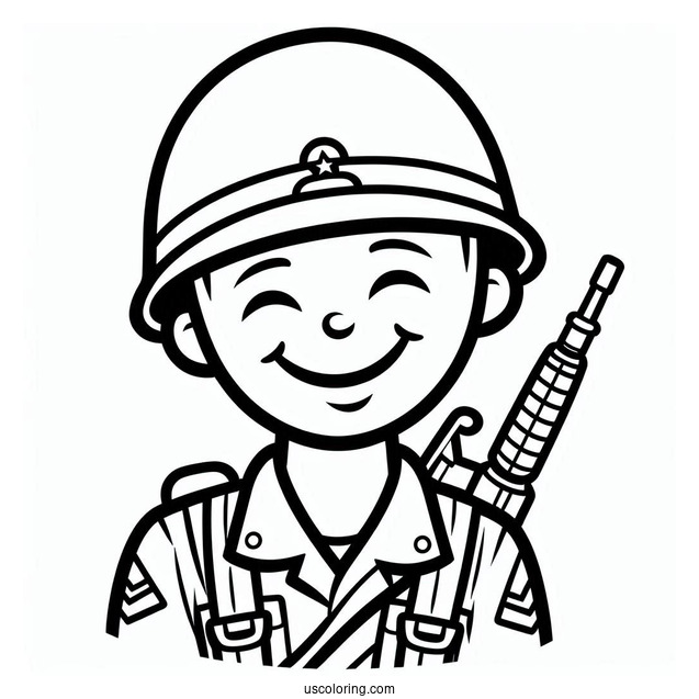 Easy Outline Of Smiling Soldier Coloring Page With Bayonet For Kids