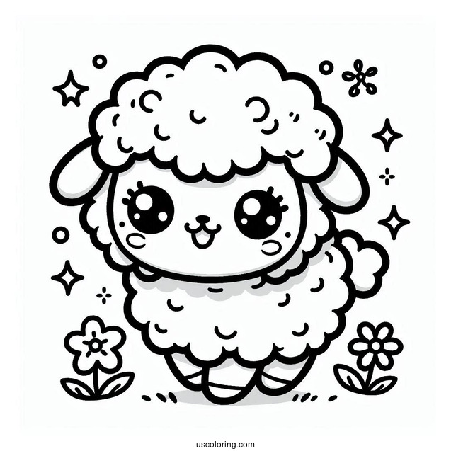 Kawaii Baby Sheep Coloring For Preschoolers