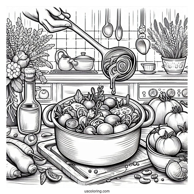 Ratatouille Coloring Page Holding a Ladle In The Kitchen