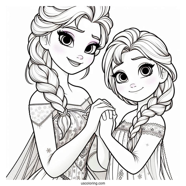 Elsa And Sister Holding Hands Coloring Sheet(1)
