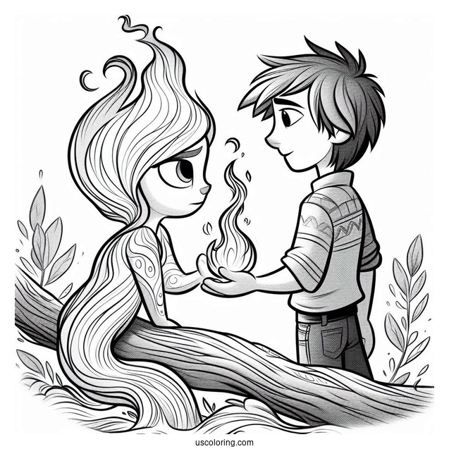 Pixar Coloring Page of Ember Lumen And Wade Ripple From Elemental