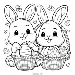 Smiling Bunny Holding A Basket Of Easter Coloring Page Of Eggs For Kids