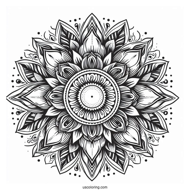 Complex Sun And Flower Mandala Coloring Sheet
