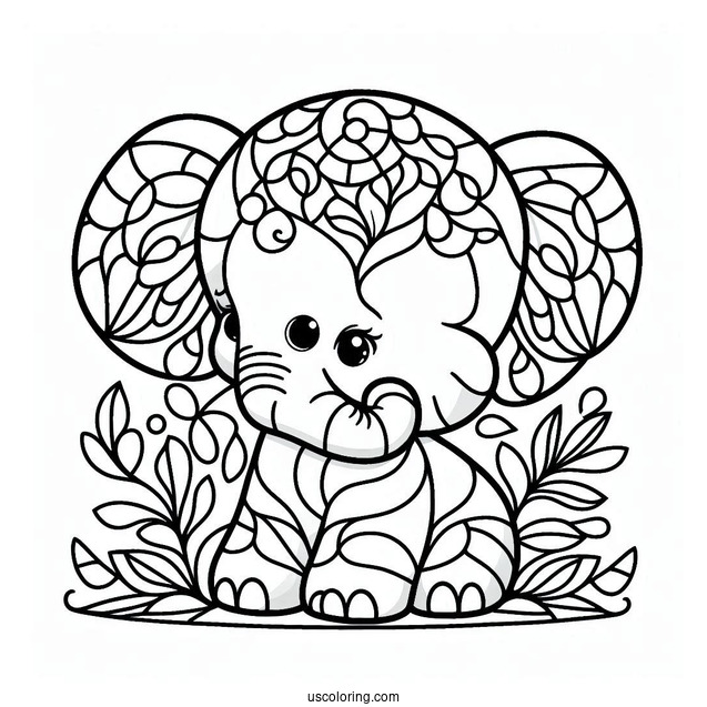Baby Elephant Stained Glass Coloring Page