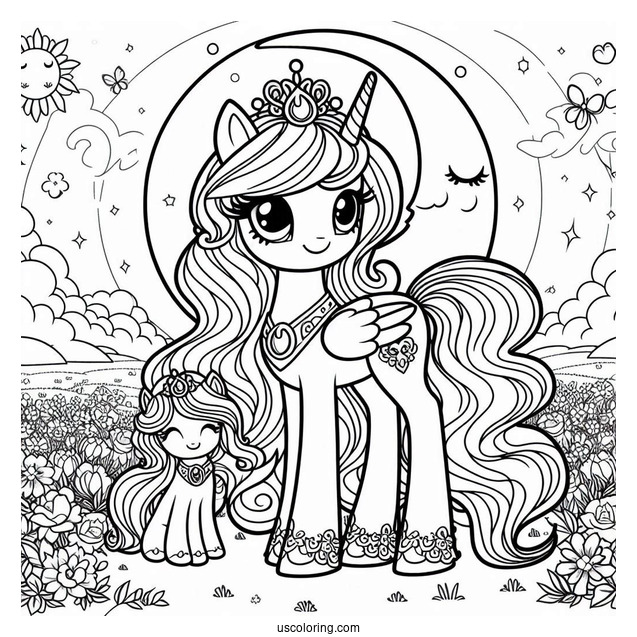 Princess Luna Coloring Page Standing With Sweetie Belle In Flower Field