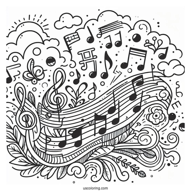 Music Coloring Page Of Musical Notes Floating In The Air