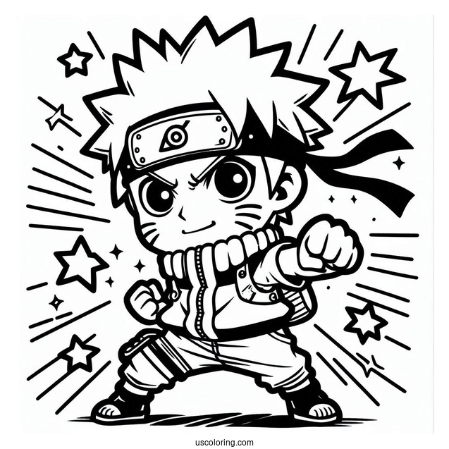 Chibi Naruto Coloring Page Doing Fist Pump