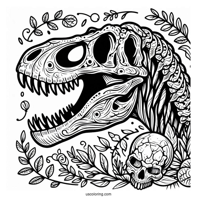 T-Rex Skull Coloring Page For Students