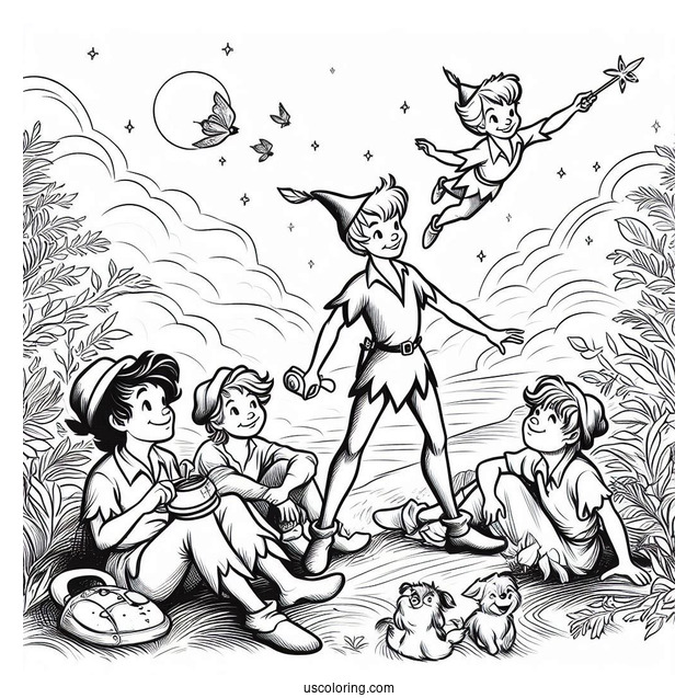 Coloring Page Of Peter Pan And The Lost Boys