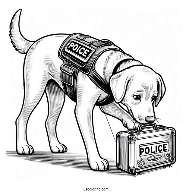 Labrador K-9 Police Dog Sniffing Luggage