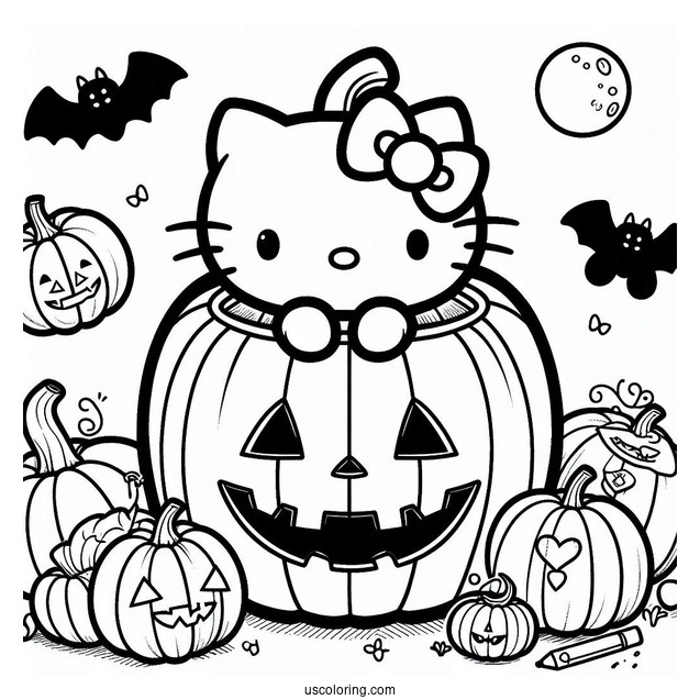 Pumpkin Coloring Page Of Easy Hello Kitty Inside A Jack O Lantern For Preschoolers