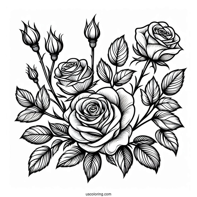 Blooming Roses Coloring Sheet
