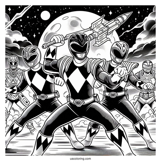 Power Rangers Fighting In Outer Space Coloring Sheet
