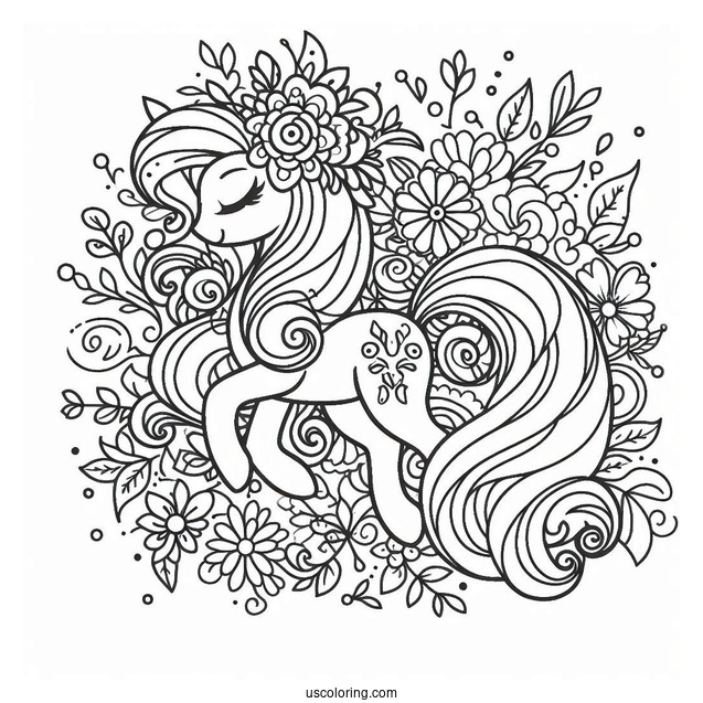 Rarity Coloring Page Covered In Flowers For Kids