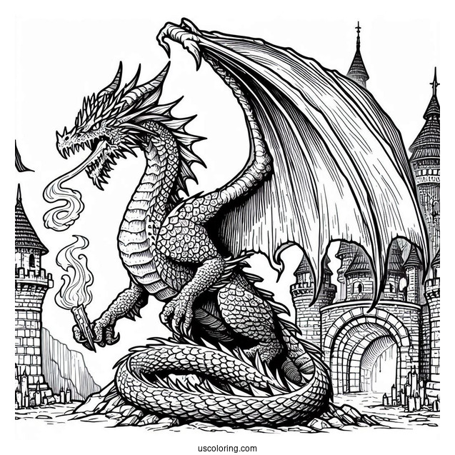 Ferocious Looking Dragon In Dungeon To Color