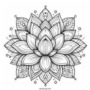 Blossoming Lotus Flower Mandala Coloring Page